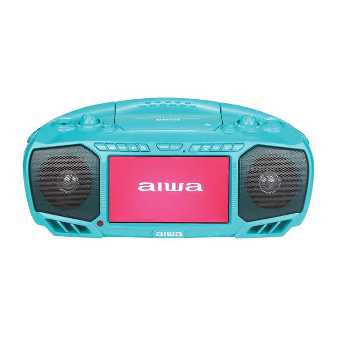 Aiwa Portable 7" Screen DVD Boom Box with Bluetooth, Teal, large