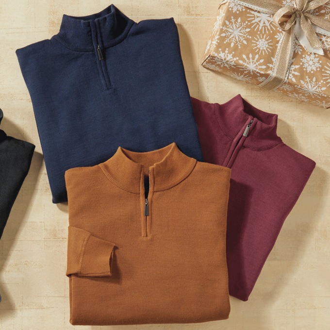3-Pack 1/4-Zip Sweaters, Navy Burgundy Copper, large