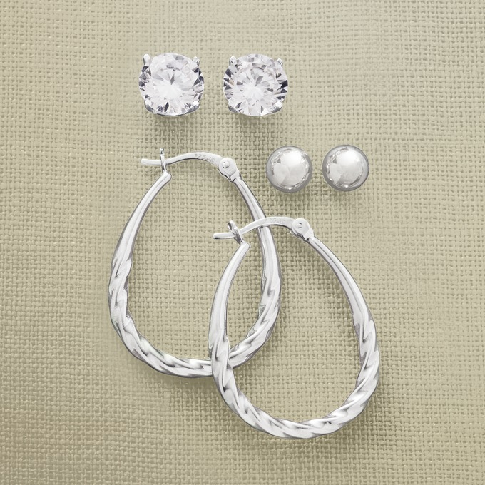 3-Pair Hoop and Stud Earring Set, , large
