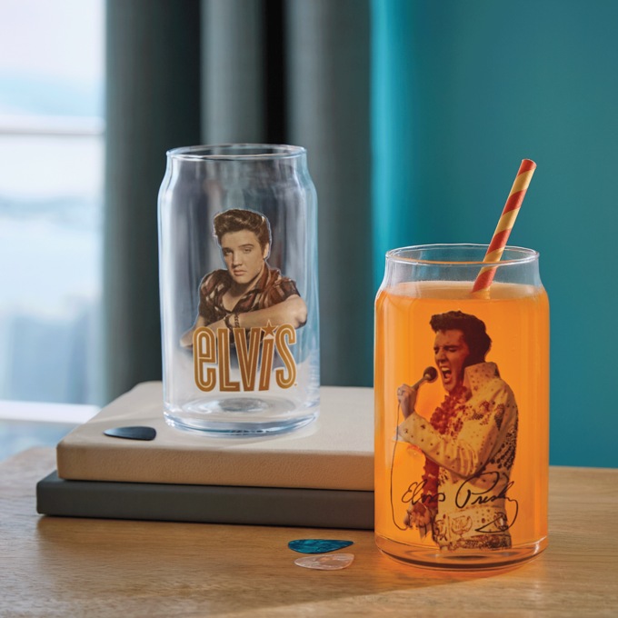 Set of 2 Nostalgic Elvis Drinking Glasses, , large