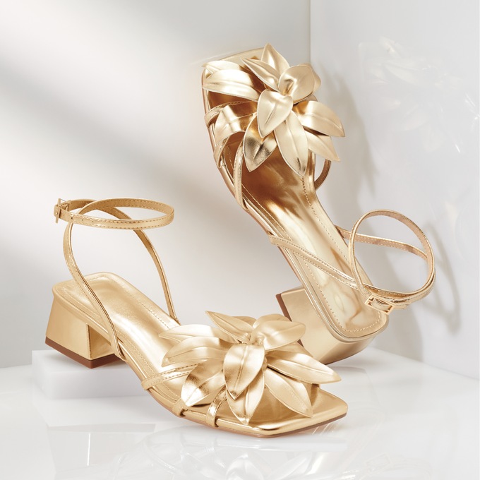 Strappy 3-D Floral Sandal, Gold, large