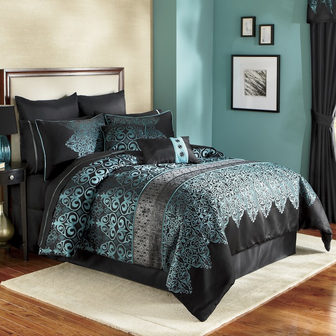 Kismet Woven Jacquard Comforter Set, 10 Pieces, Teal, large