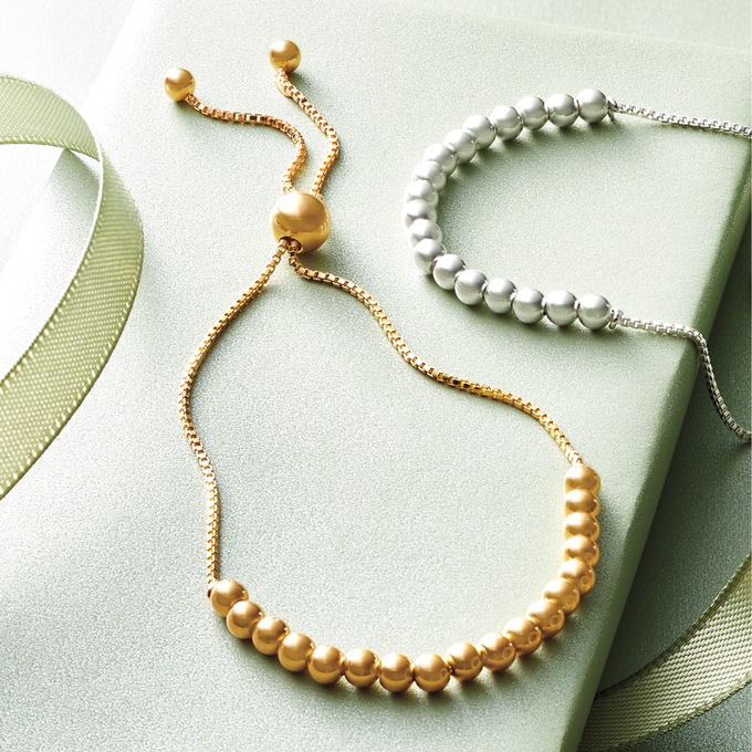 Beads Adjustable Bracelet, Gold over Sterling Silver, large