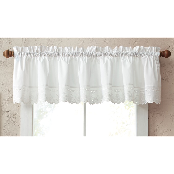 Scalloped Eyelet Cotton Valance, , large