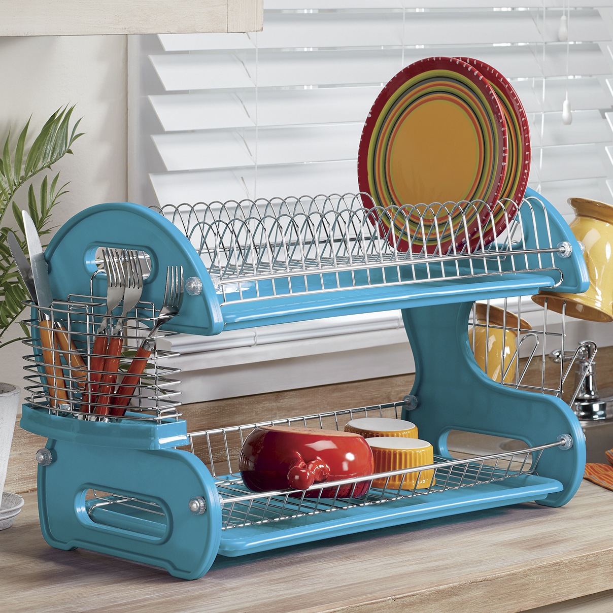 teal dish drying rack