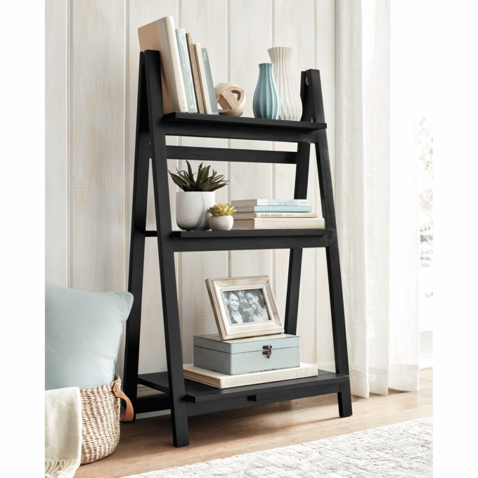 3-Tier Folding Step Bookcase, Black, large