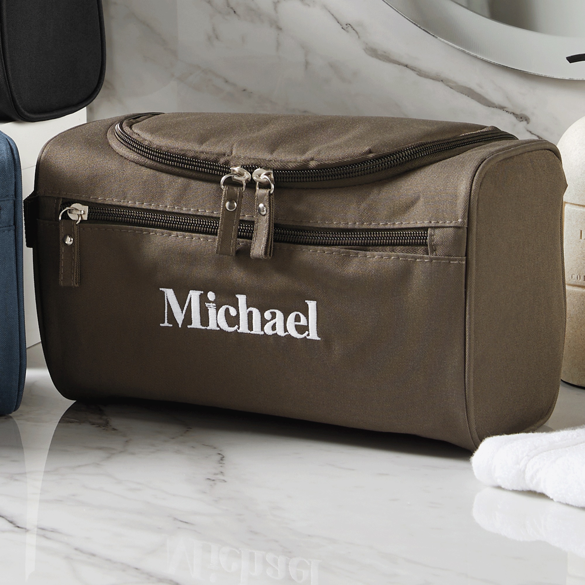 Personalized Men's Toiletry Bag, Coffee, large