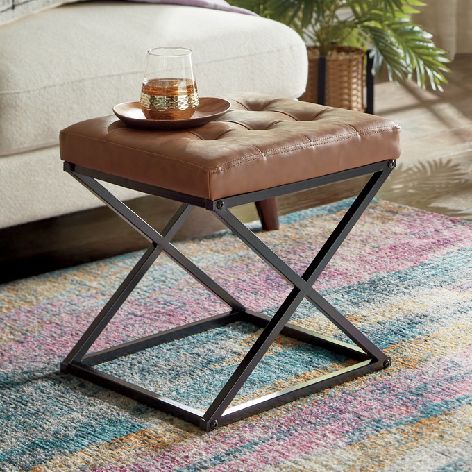 Tufted X-Frame Ottoman, , large