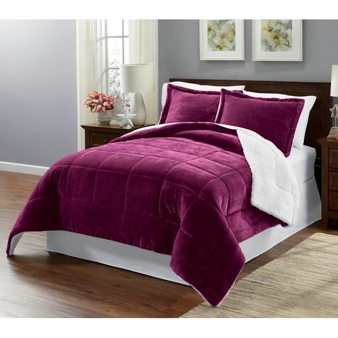 Plush Reversible Down-Alternative Comforter Set, , large