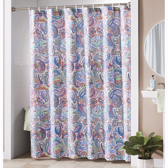 Color Connection Paisley Shower Curtain, White, large