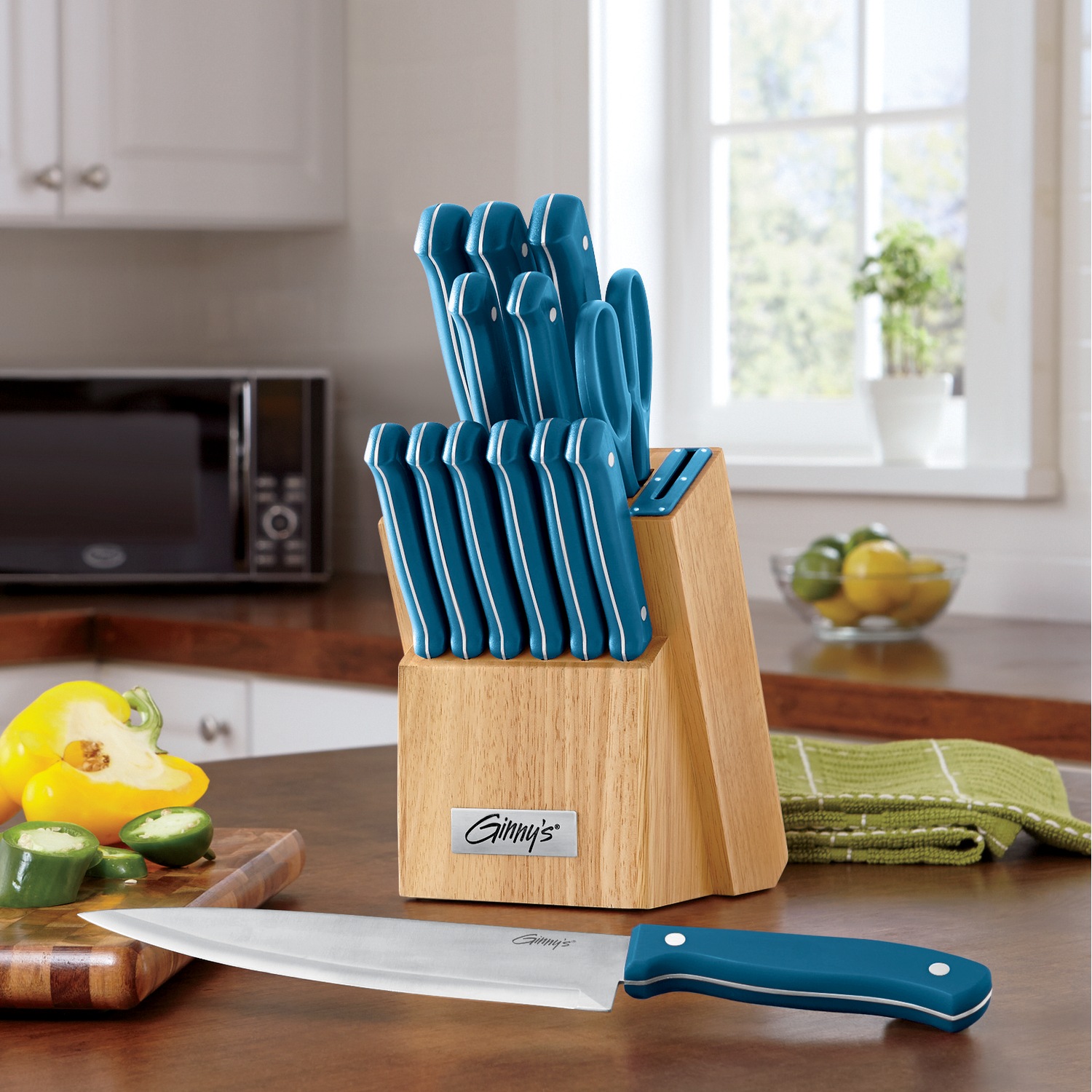 Oster Evansville 14 Piece Stainless Steel Cutlery Set in Light Blue