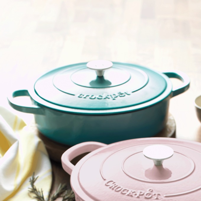 Crock-Pot Enameled 5-Quart Braiser Pan with Lid, Aqua Blue, large