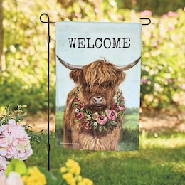 Spring Highland Cow Garden Flag, , large