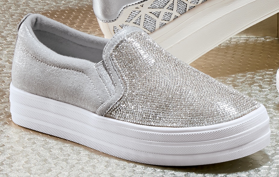 skechers silver slip ons