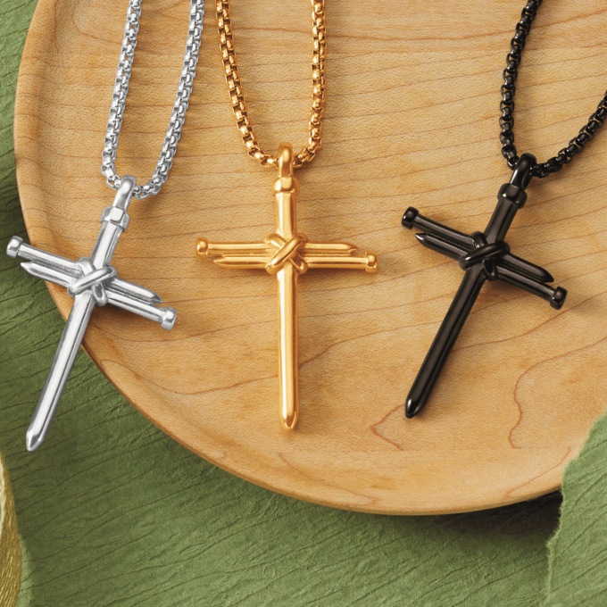 Men's Stainless Steel Nails/Cross Pendant, Black, large