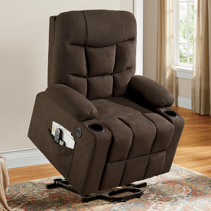 Colton Lift Recliner with Heat & Massage, Brown, large