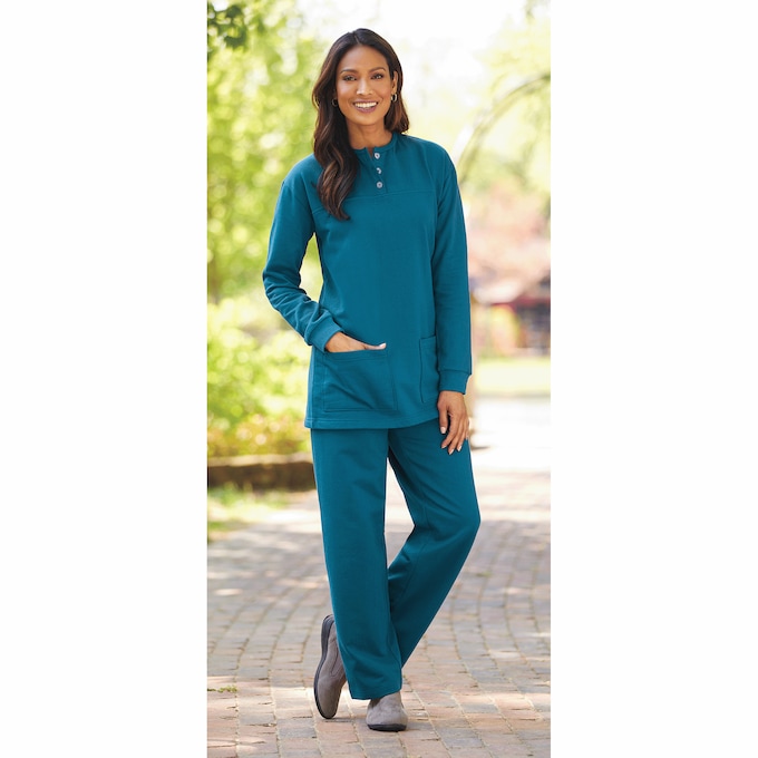2-Piece Fleece Henley Pant Set, , large
