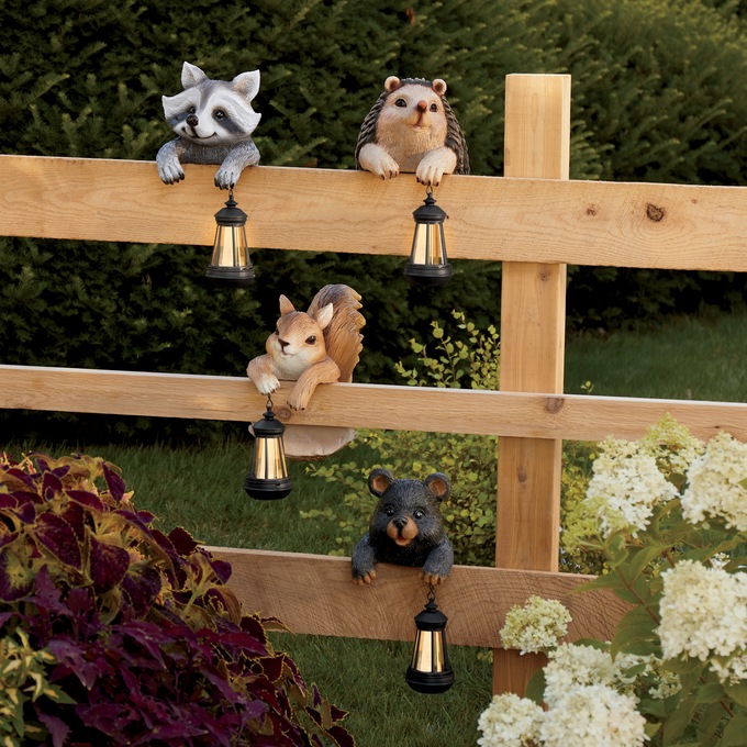 Solar Woodland Critter Fence Sitter, , large