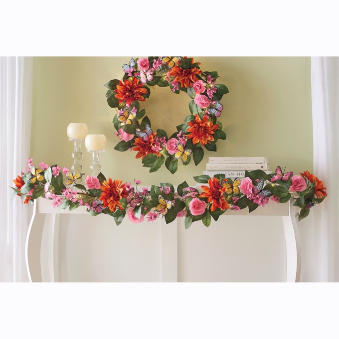 Lit Butterfly Floral Garland, , large
