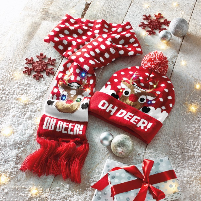 Oh Deer Light-Up Hat & Scarf Set, Red, large