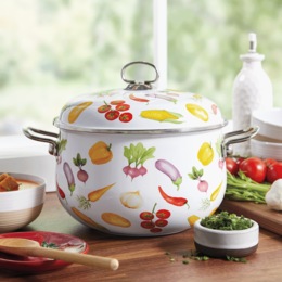 Floral Enameled Steel Stockpot with Lid, , large