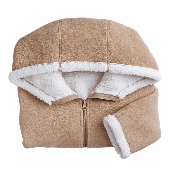 Women's Microfleece Zip-Front Coat with Faux-Sherpa Lining and Hood, , large