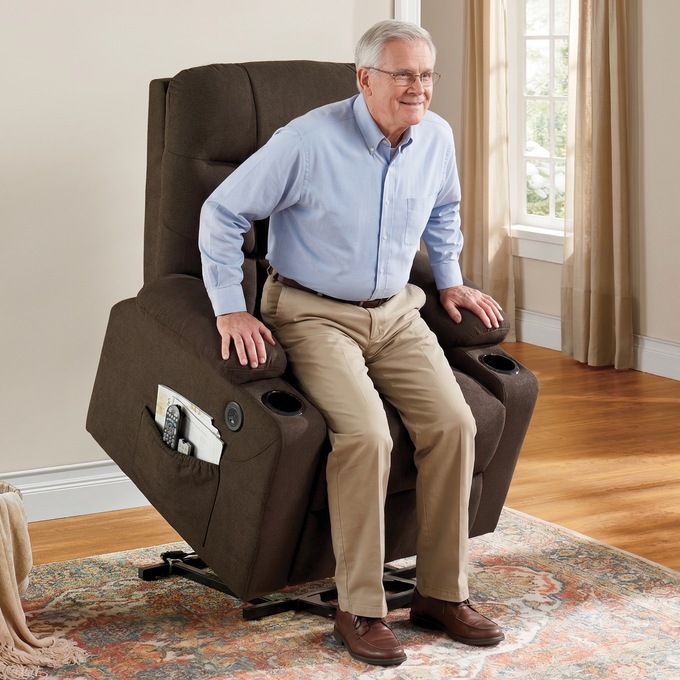 Colton Lift Recliner with Heat & Massage, Brown, large