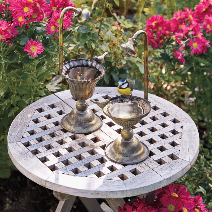 Set of 2 Birdbaths, Pewter, large