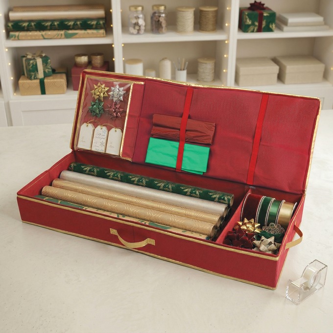 Simplify Holiday Gift Wrap Organizer, Red, large