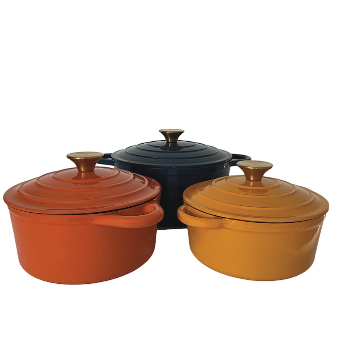 Set of 3 Cast Iron Dutch Ovens with Lids, Multi, large