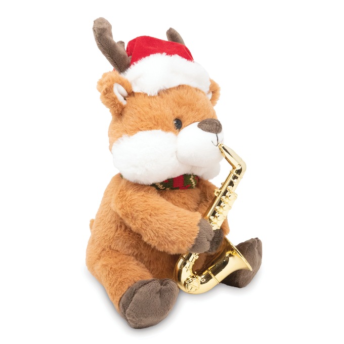 Animated Musical Reindeer Saxophone Plush, Brown, large