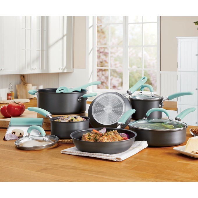 Rachael Ray&reg; 11-Piece Create Delicious Hard-Anodized Cookware Set, Light Blue, large