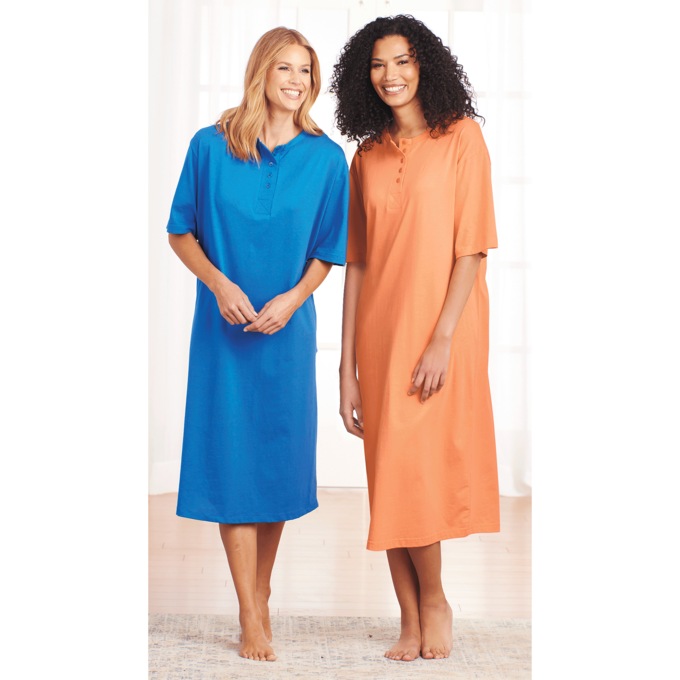 2-Pack Cotton Knit Henley Nightshirts for Women, , large