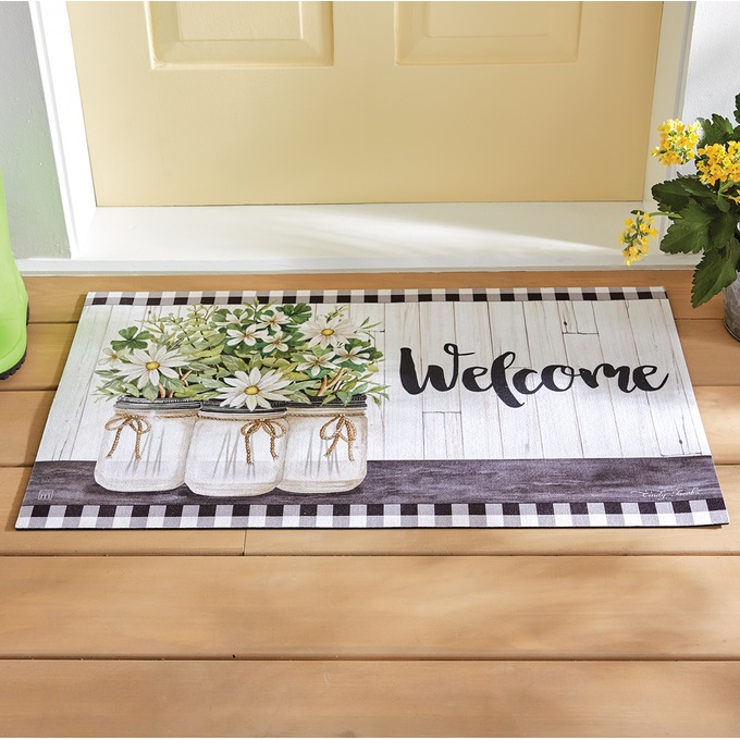 Farmhouse Daisies Indoor/Outdoor Welcome Mat - 18" X 30", , large