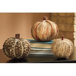 Set of 3 Natural Cornhusk Pumpkins, , large