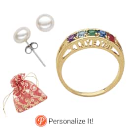 Personalized I Love You Family Birthstone Ring and Freshwater Pearl Earrings, , large