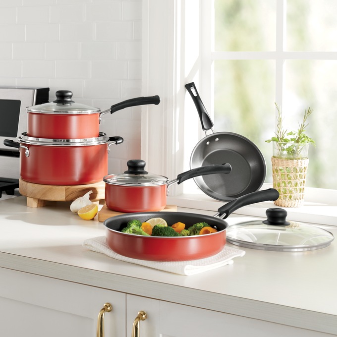 Tramontina 9-Piece Non-stick Cookware Set, Red