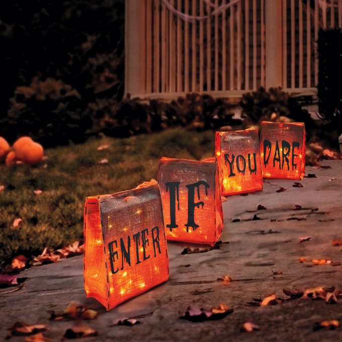 Set of 4 Enter If You Dare Luminaries, Orange, large