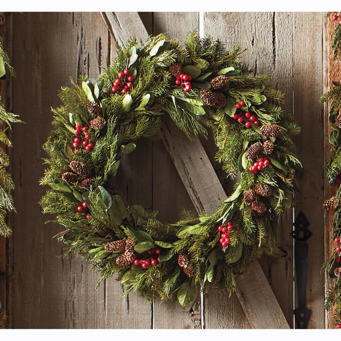 Evergreen and Berry Wreath, , large