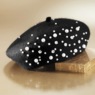 Women's Beret Studded with Faux Pearls and Rhinestones, , large