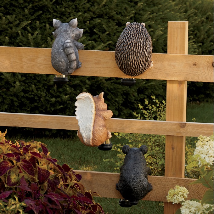 Solar Woodland Critter Fence Sitter, , large