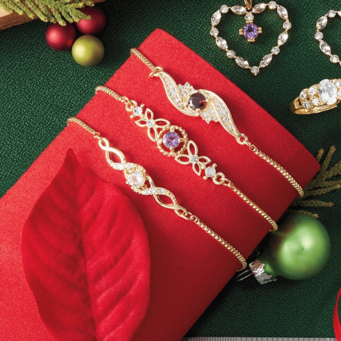 Genuine Gemstone 3-Piece Adjustable Bracelet Set, Goldtone, large