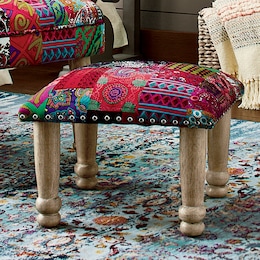 Tufted Patchwork Ottoman, , large