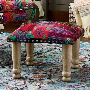 Tufted Patchwork Ottoman, Multi Pink, large