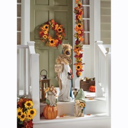 Lit Outdoor Sunflower and Pumpkin Wreath &amp; Garland, , large