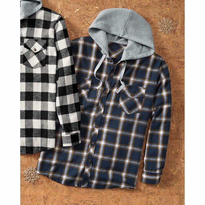 Men's Cotton Flannel with Fleece Hoodie, , large