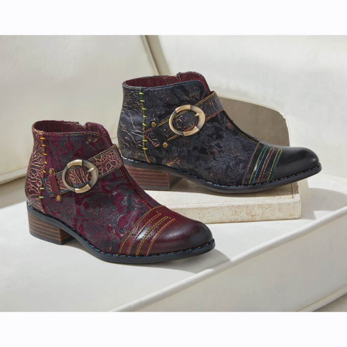 Spring Step Women's Georgiana Leather Buckle Bootie with Colorful Stitching, , large