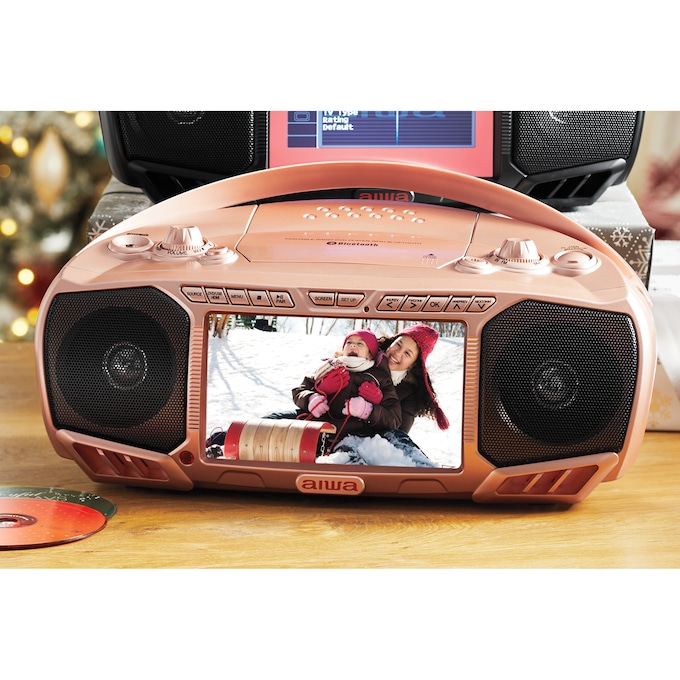 Aiwa Portable 7" Screen DVD Boom Box with Bluetooth, Rose Gold, large