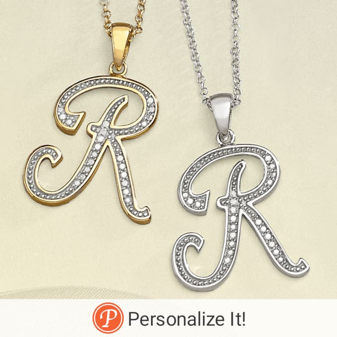 Personalized Initial Diamond Pendant, , large