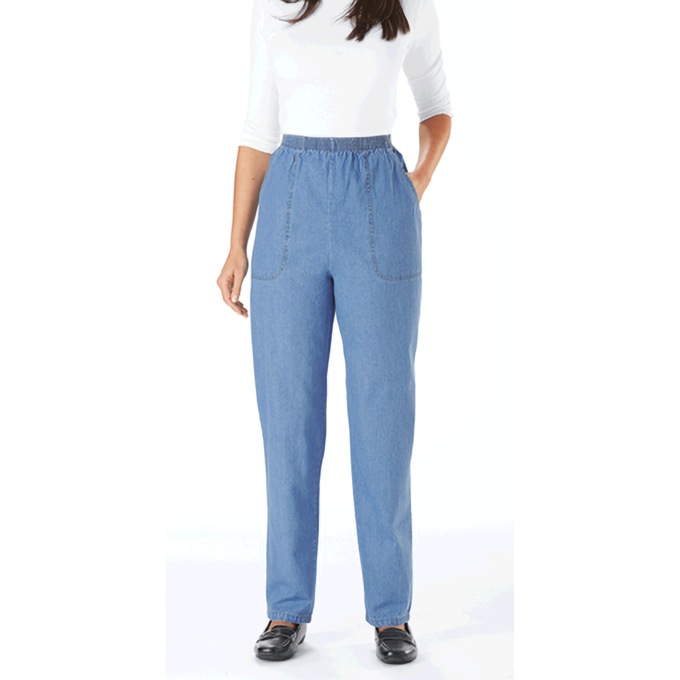 Lightweight Classic Cotton Tapered Jean with Elastic Waist, , large
